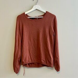 Lety & Me Sweater Rust Orange Knit Crew Neck Damla Zipper Back Tie Hem Large